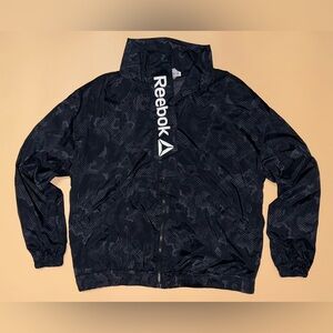 Reebok Windbreaker Jacket Men’s Medium Black Camo Full Zip Lightweight